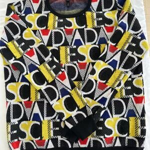 ESCADA 90's Wool Blend Colorful Knit Monogram Graphic Long Sleeve Sweater - XL
